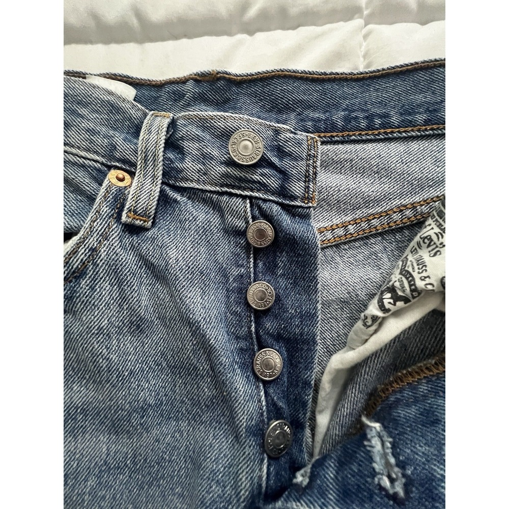 Levi's 501 S Jeans Womens Distressed Button Fly Medium Wash Straight Leg 28x27